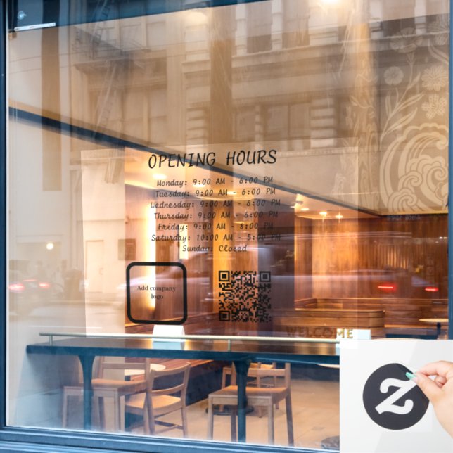 72" * 52" Opening Hours Window cling (Cafe Window)