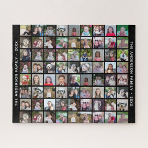 72 Square Photo Collage Grid with Text - black Jigsaw Puzzle