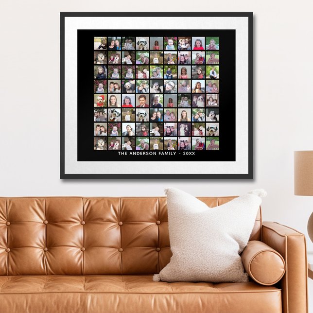 72 Square Photo Collage Grid with Text - black Poster (Personalized Photo Poster)