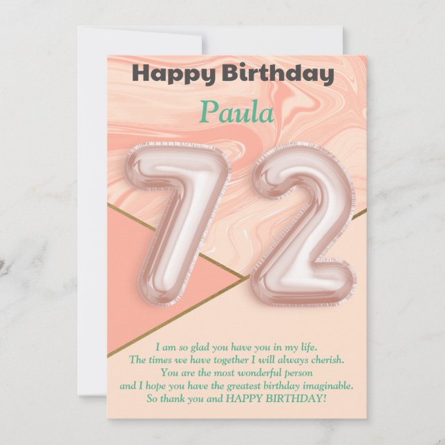 72 year old girls Happy Birthday card (Front)