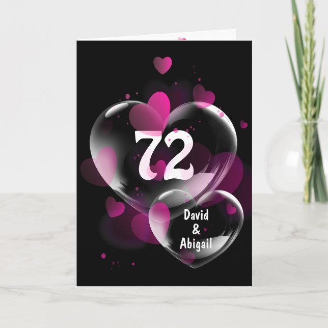 72nd Anniversary Heart Bubbles on Black  Card (Front)