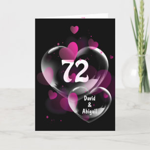 72nd Anniversary Heart Bubbles on Black Card