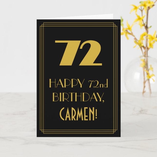 72nd Birthday – Art Deco Inspired Look "72" & Name Card (Yellow Flower)