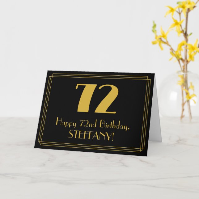 72nd Birthday: Art Deco Inspired Look "72" + Name Card (Yellow Flower)