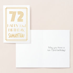 72nd Birthday - Art Deco Inspired Look "72" & Name Foil Card