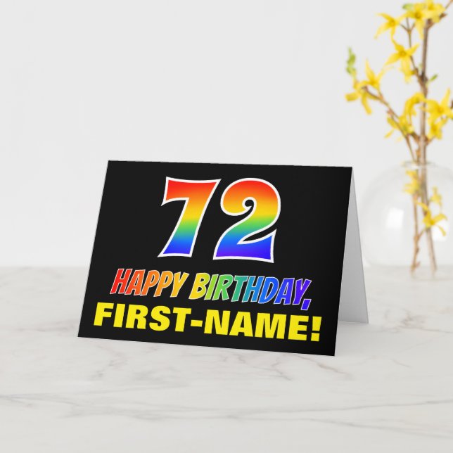 72nd Birthday: Bold, Fun, Simple, Rainbow 72 Card (Yellow Flower)