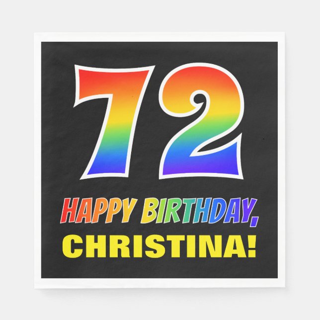 72nd Birthday: Bold, Fun, Simple, Rainbow 72 Napkin (Front)