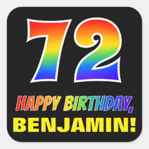 72nd Birthday: Bold, Fun, Simple, Rainbow 72 Square Sticker