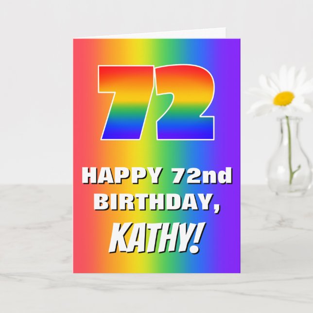 72nd Birthday: Colourful, Fun Rainbow Pattern # 72 Card (Small Plant)