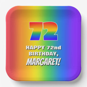 72nd Birthday: Colourful, Fun Rainbow Pattern # 72 Paper Plate