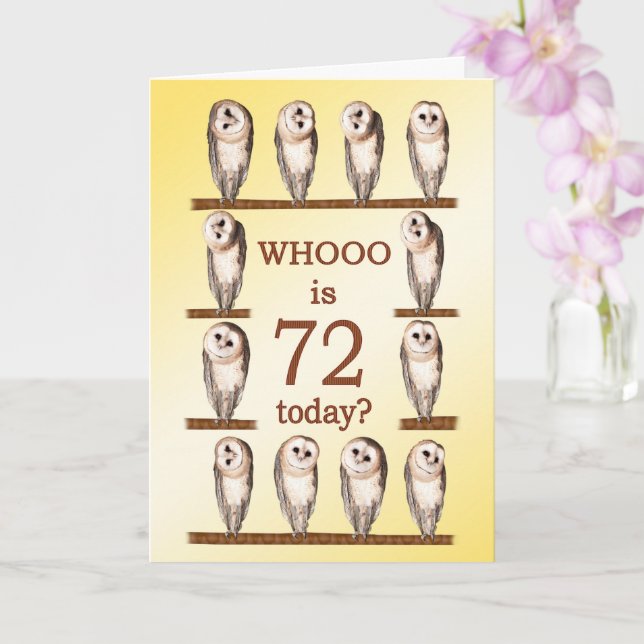 72nd Birthday, Curious Owls Card (Orchid)