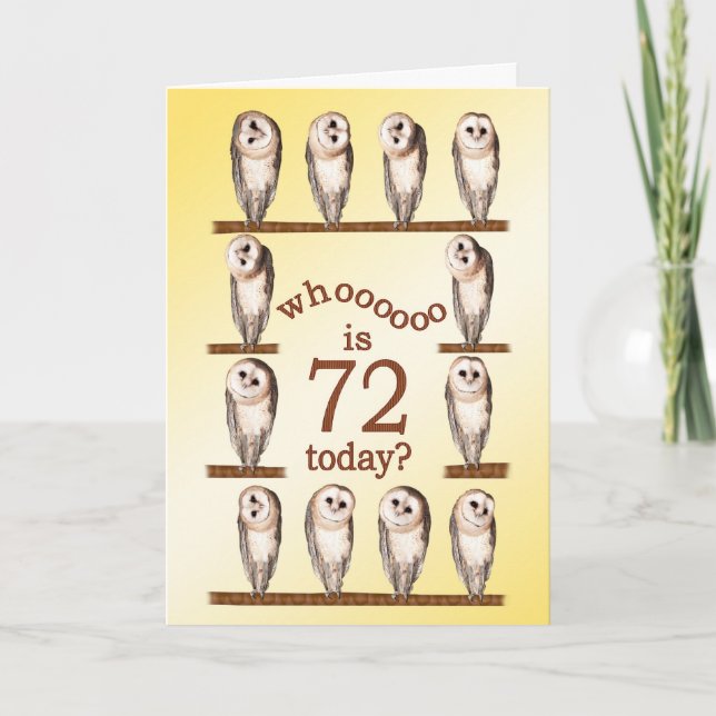 72nd birthday, Curious owls card. Card (Front)