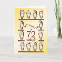 72nd birthday, Curious owls card.