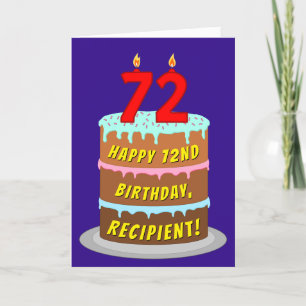 72nd Birthday: Fun Cake and Candles + Custom Name Card