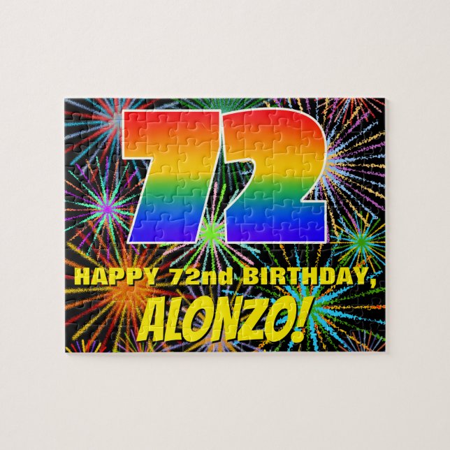 72nd Birthday: Fun, Colourful Celebratory Firework Jigsaw Puzzle (Horizontal)