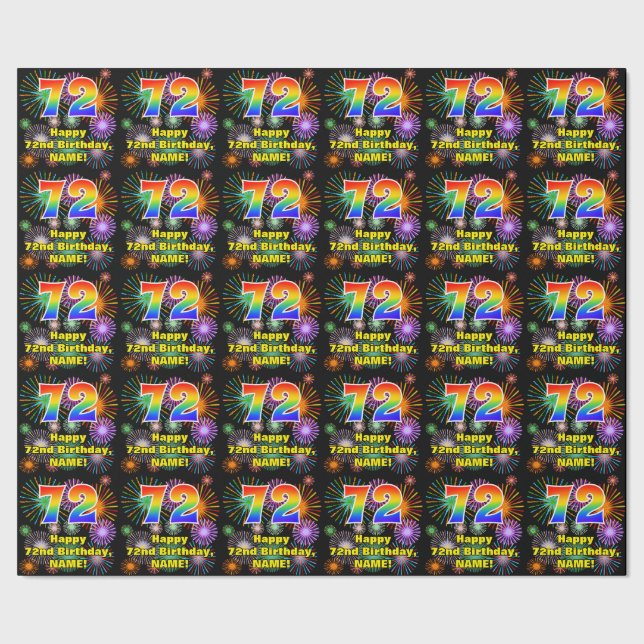 72nd Birthday: Fun Fireworks, Rainbow Look # “72” Wrapping Paper (Seam)