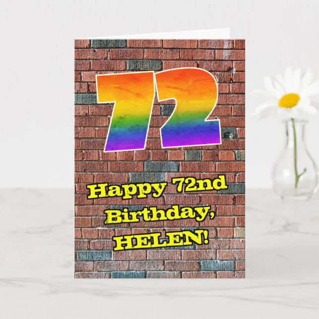 72nd Birthday: Fun Graffiti-Inspired Rainbow 72 Card (Small Plant)