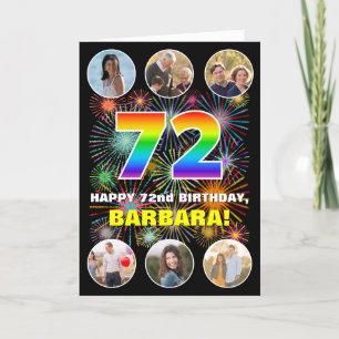 72nd Birthday: Fun Rainbow #, Custom Name & Photos Card