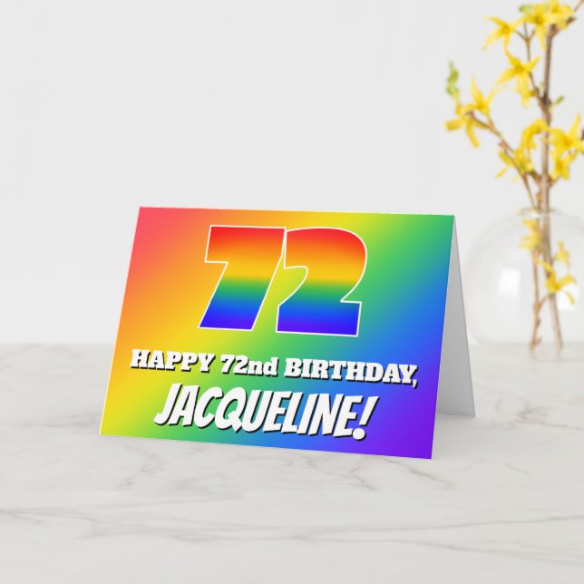 72nd Birthday: Multicolored Rainbow Pattern # 72 Card (Yellow Flower)