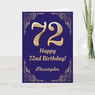 72nd Birthday Navy Blue and Gold Glitter Frame Card