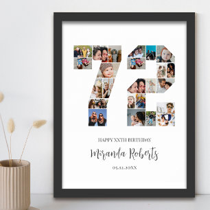 72nd Birthday Number 72 Custom Photo Collage Poster