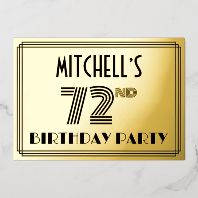 72nd Birthday Party — Art Deco Style “72” & Name (Front)