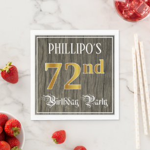 72nd Birthday Party — Faux Gold & Faux Wood Looks Napkin