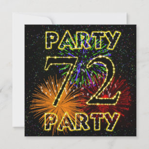 72nd birthday party invitation with fireworks