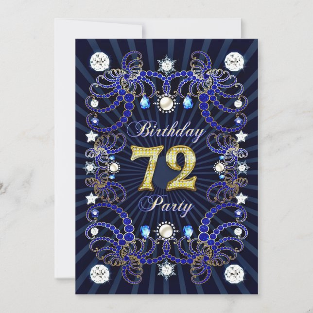 72nd birthday party invite with masses of jewels (Front)