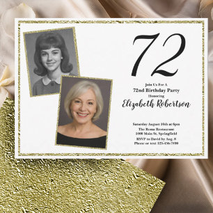 72nd Custom Photo White and Gold Invitation