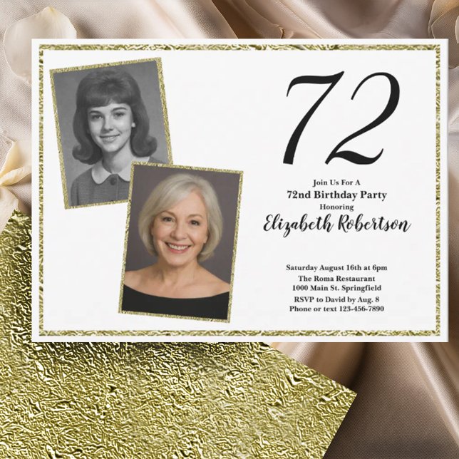 72nd Custom Photo White and Gold  Invitation (Creator Uploaded)