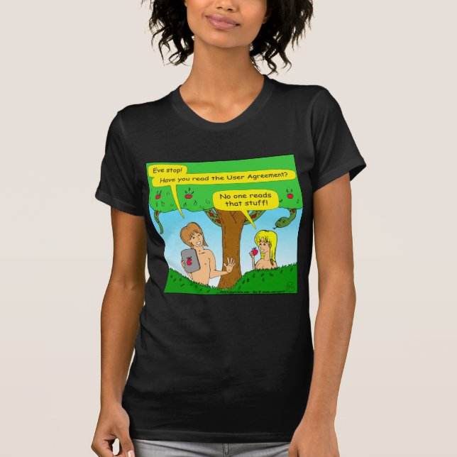 730 Adam and Eve terms and conditions cartoon T-Shirt (Front)