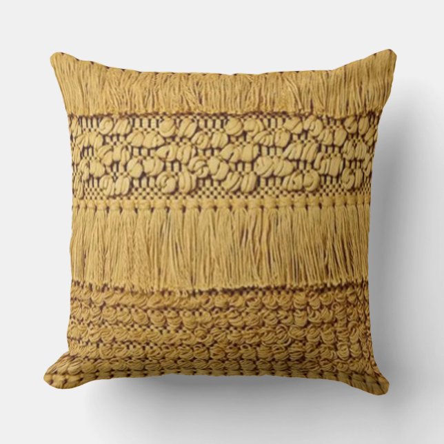 73, Woven, (Faux), Gold with Fringe Accents Cushion (Front)