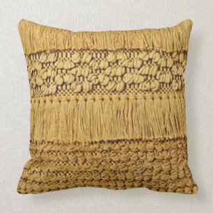 73, Woven, (Faux), Gold with Fringe Accents Cushion