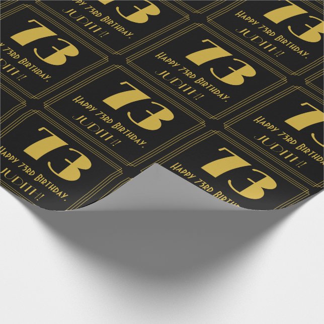 73rd Birthday ~ Art Deco Inspired Look "73", Name Wrapping Paper (Corner)