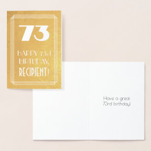 73rd Birthday ~ Art Deco Style "73" & Custom Name Foil Card
