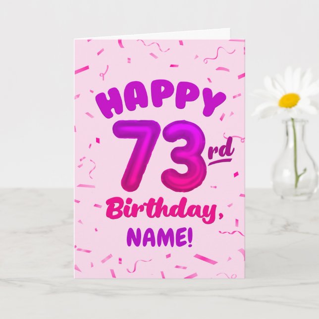 73rd Birthday, Balloon Number, Customisable Name Card (Small Plant)