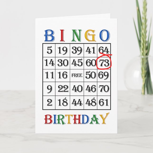 73rd Birthday Bingo card (Front)