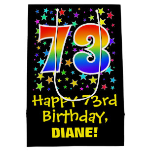 73rd Birthday: Colourful Stars Pattern & Rainbow 7 Medium Gift Bag