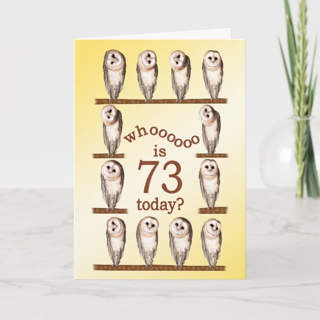 73rd birthday, Curious owls card. Card (Front)