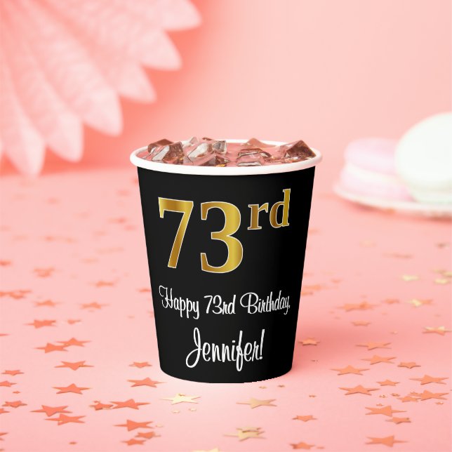 73rd Birthday - Elegant Luxurious Faux Gold Look # Paper Cups (Insitu)