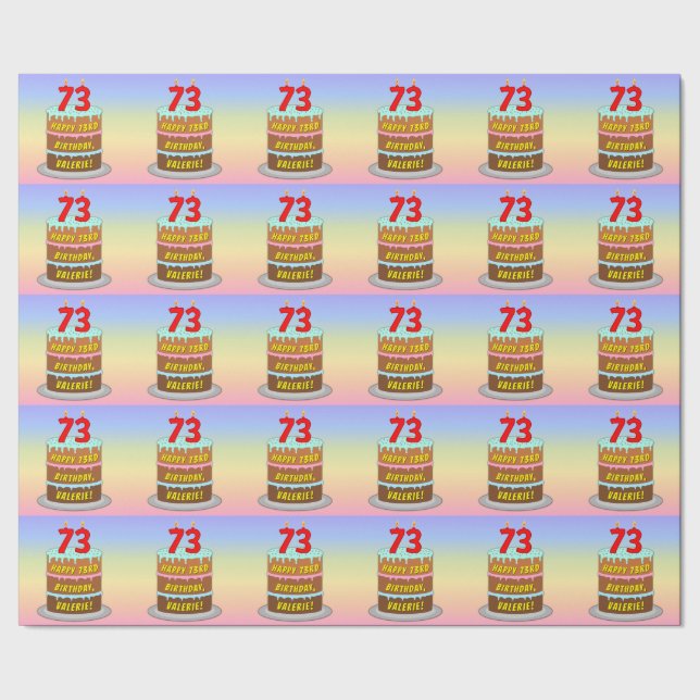 73rd Birthday: Fun Cake and Candles + Custom Name Wrapping Paper (Seam)