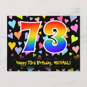 73rd Birthday: Fun Hearts Pattern, Rainbow 73 Postcard