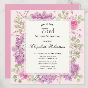 73rd Birthday Invitation Elegant Pink Flowers