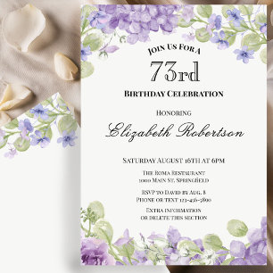 73rd Birthday Invitation Elegant Purple Floral