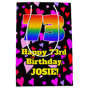 73rd Birthday: Loving Hearts Pattern, Rainbow # 73 Medium Gift Bag