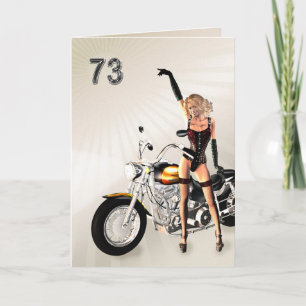 73rd Birthday, Motorbike and Girl Card