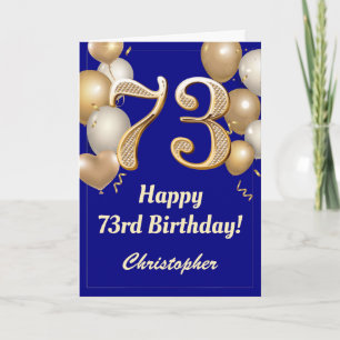 73rd Birthday Navy Blue and Gold Balloons Confetti Card