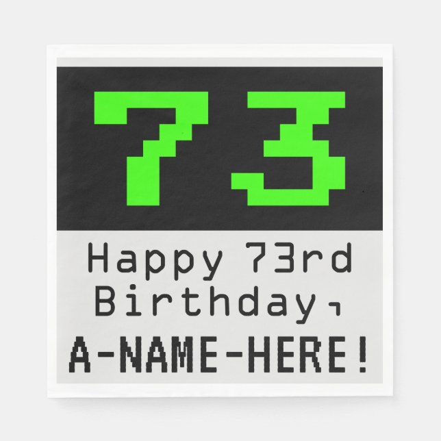 73rd Birthday - Nerdy / Geeky Style "73" & Name Napkin (Front)