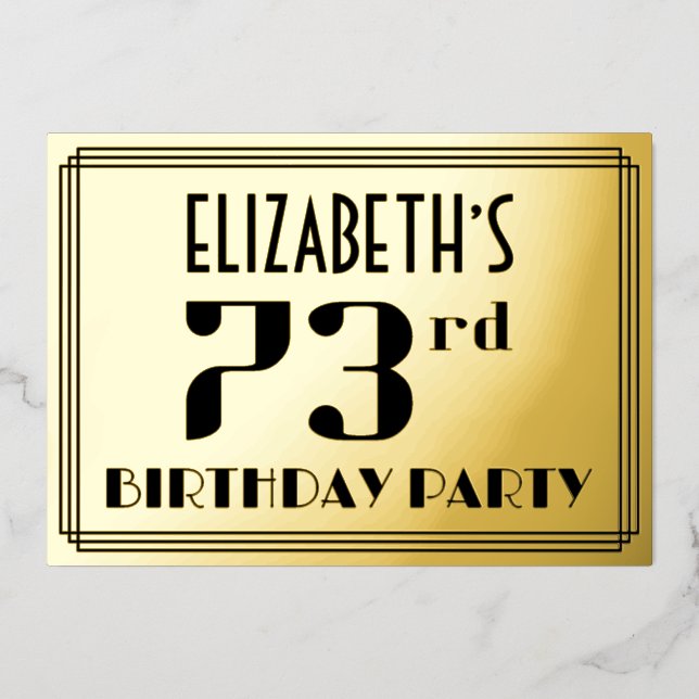 73rd Birthday Party: Art Deco Look “73” and Name (Front)